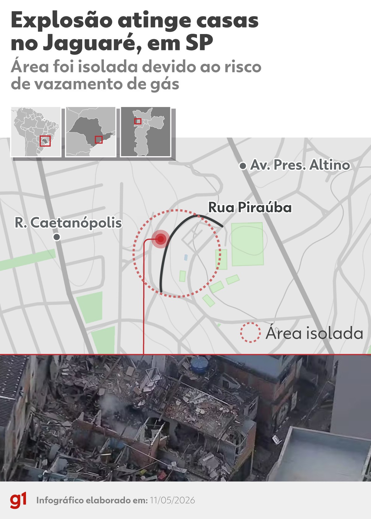 Veja antes e depois de casas destruídas por explosão no Jaguaré, Zona Oeste de SP