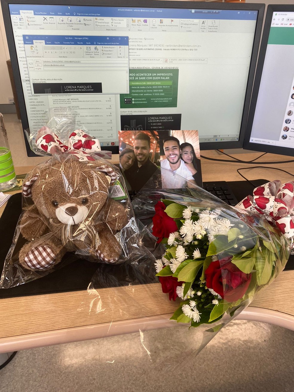 Presentes enviados por Kaio ao trabalho de Lorena — Foto: Arquivo pessoal