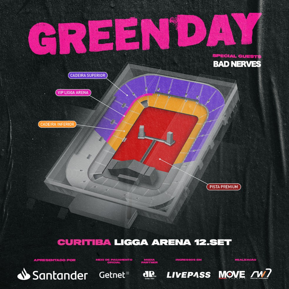 Mapa do show do Green Day em Curitiba — Foto: Divulgação