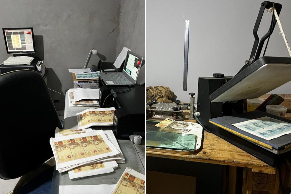 Fábrica clandestina de notas falsas foi fechada pela Polícia Federal em Itanhaém (SP)