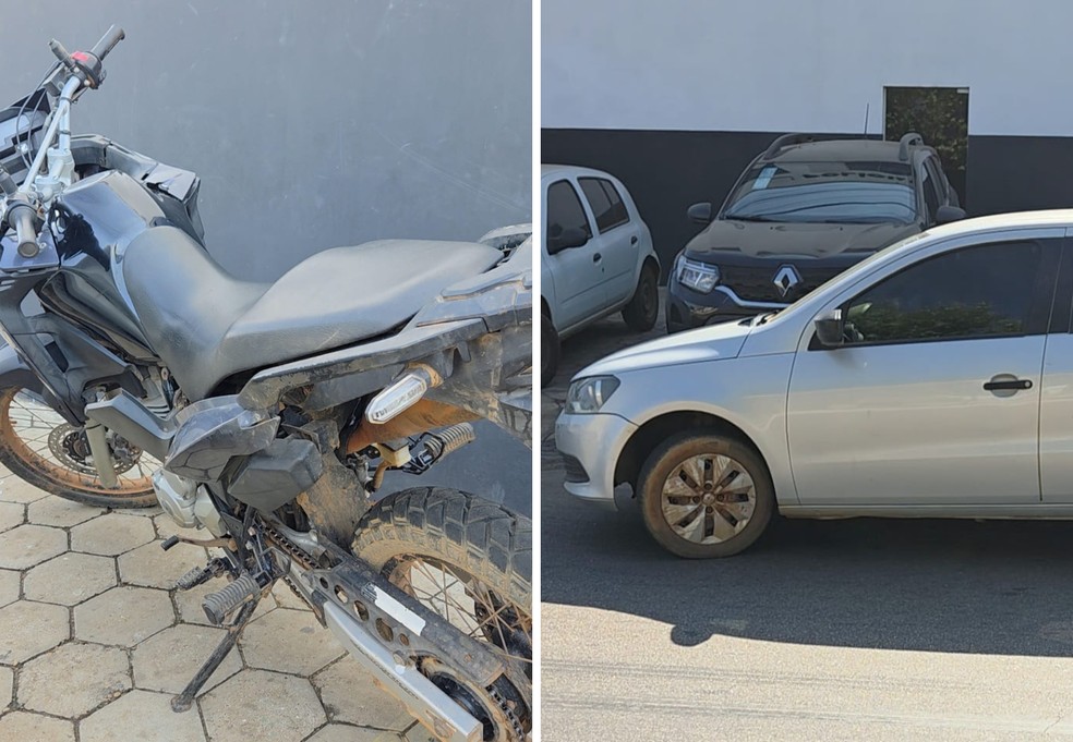 Moto e carro roubados de fazenda em Porto Nacional foram recuperados — Foto: Ascom 5º BPM/Divulgação