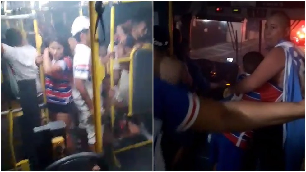 Vídeo mostra desespero de passageiros de ônibus atacado por torcedores em Fortaleza — Foto: Reprodução