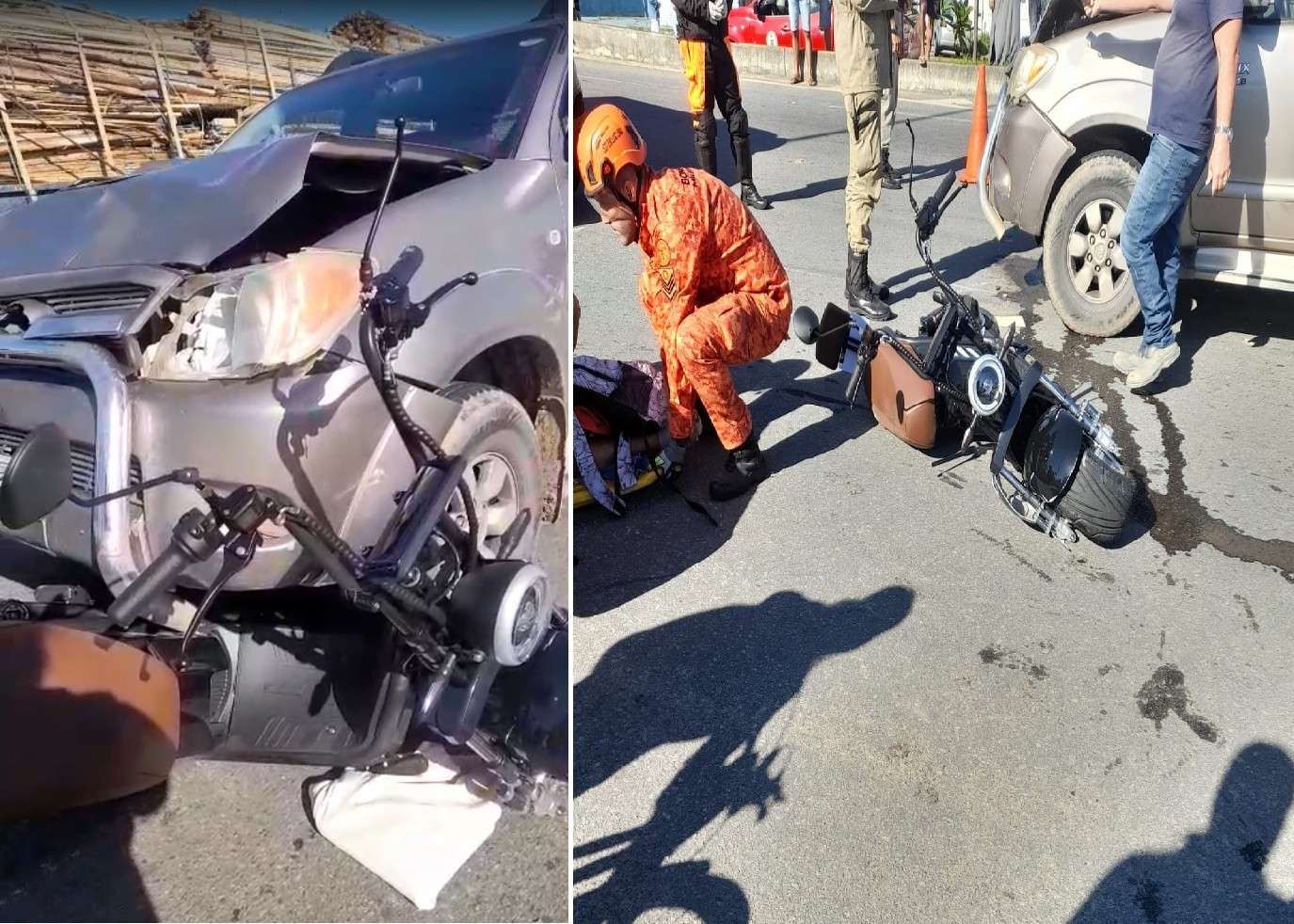 Duas pessoas ficam feridas em acidente entre caminhonete e bicicleta elétrica em Campos