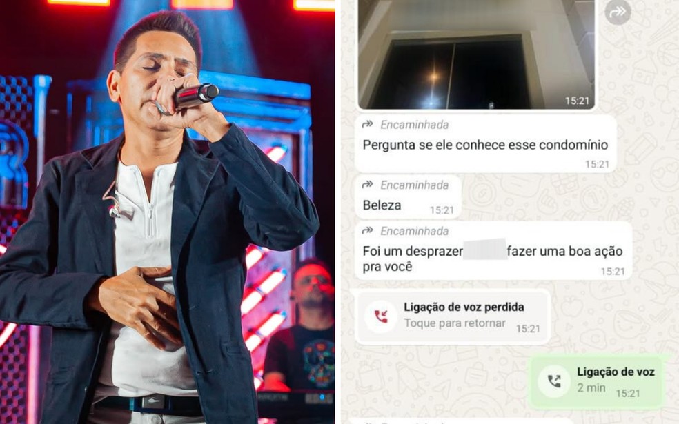 Cantor sertanejo recebe ameaças por mensagens por conta de dívida de R$ 35 mil, em Goiânia — Foto: Reprodução/Redes sociais e Divulgação/Polícia Civil