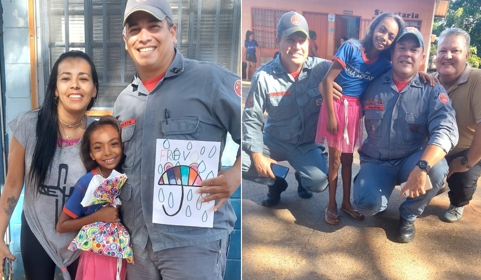 Bombeiros reencontraram neste ano a menina que ajudaram a nascer em 2016 em Bauru — Foto: Arquivo pessoal