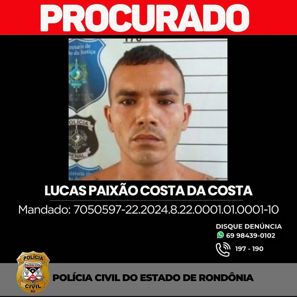Lucas Paixão, procurado pela Polícia Civil — Foto: Polícia Civil/Divulgação