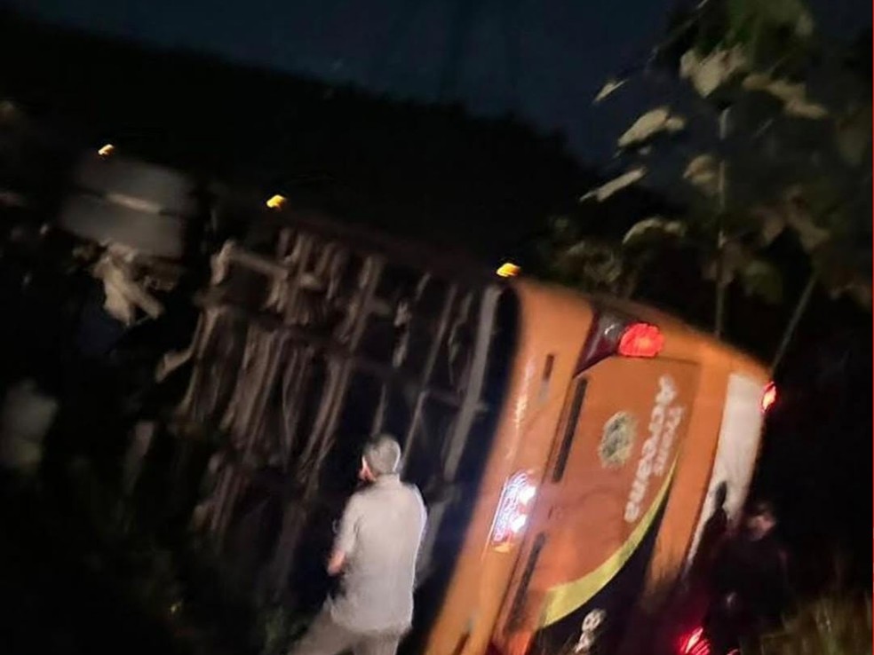 Ônibus tomba na BR-364 em Sena Madureira na noite de terça-feira (2) — Foto: Reprodução