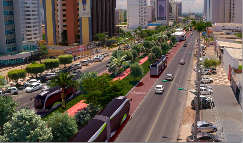 Simulação do BRT na Avenida do CPA, em Cuiabá — Foto: Reprodução