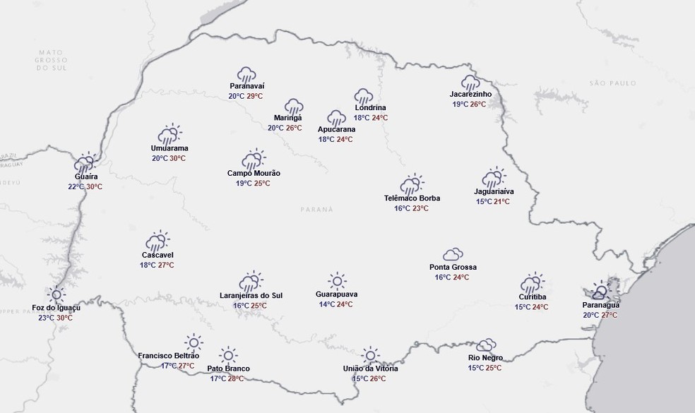 Previsão para quarta-feira, 1º de abril — Foto: Reprodução/Simepar
