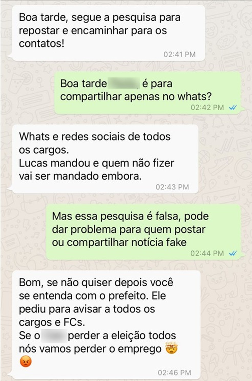 Troca de mensagens entre funcionários faz parte da representação do MP em Ourinhos — Foto: Reprodução