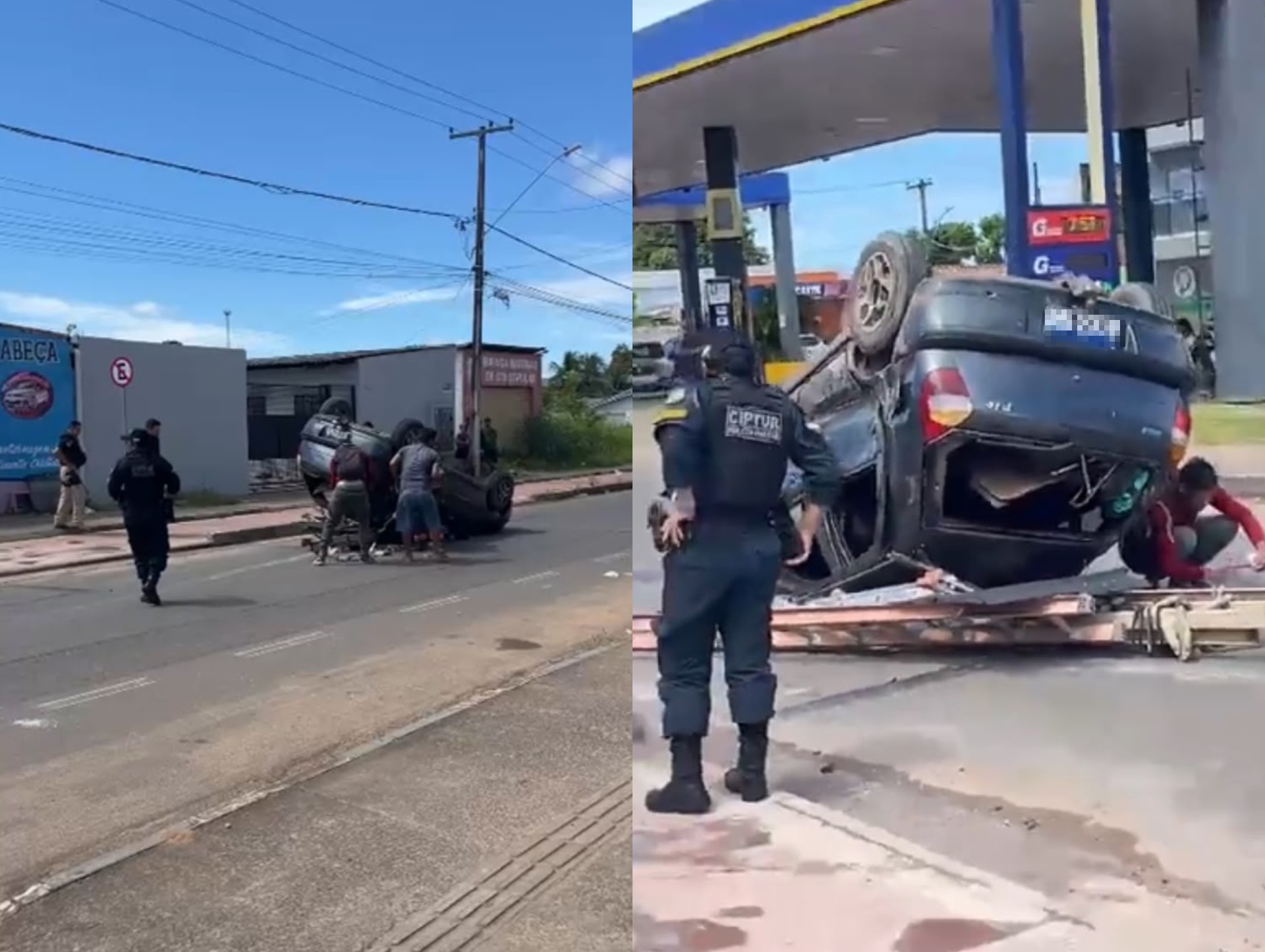 Carro capota ao ser atingido por outro em cruzamento de Boa Vista 