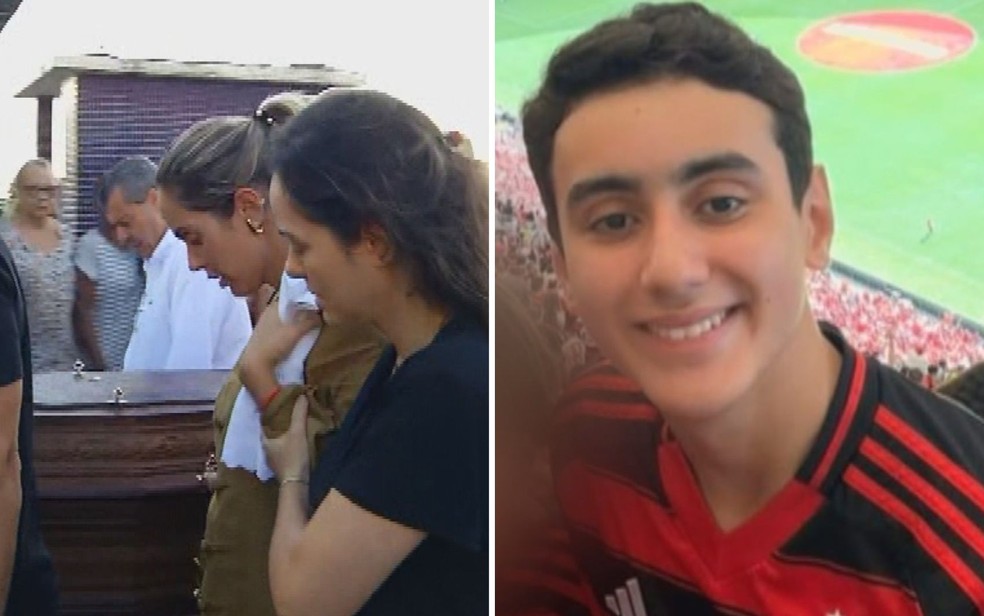 Enterro de neto de prefeito de Itumbiara morto pelo pai é marcado por forte comoção, em Itumbiara — Foto: Reprodução/TV Anhanguera