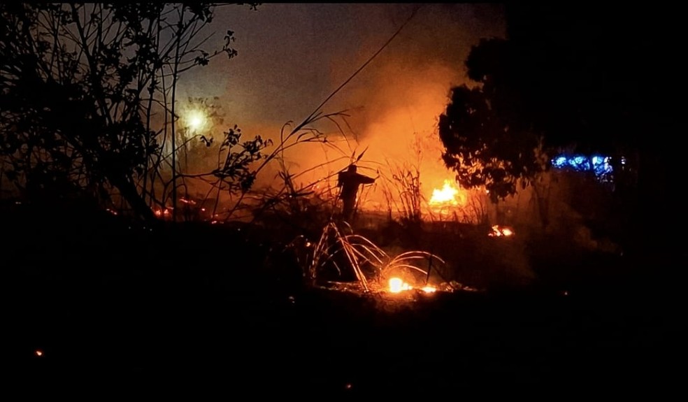 Incêndio atingiu um espaço de vegetação no domingo (10), em Parapuã (SP) — Foto: Parapuã em foco