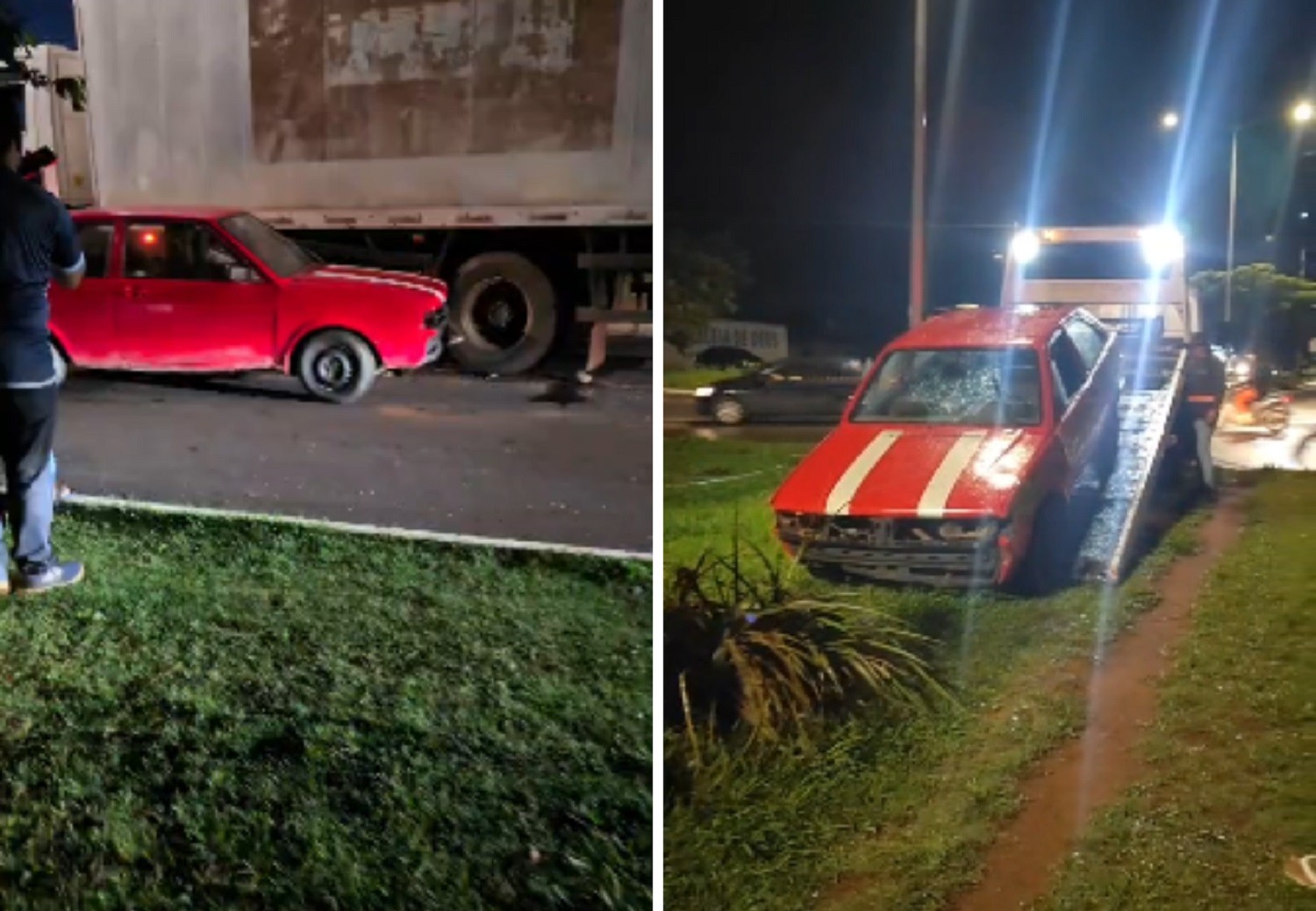 Idoso bate em caminhão, dirige na contramão e derruba placa de trânsito em avenida de Palmas; VÍDEO