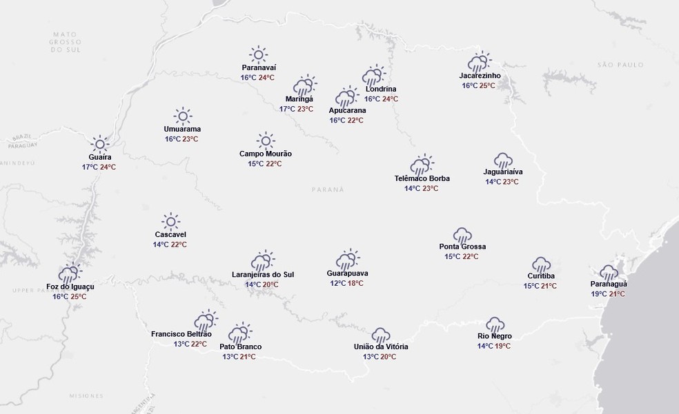 Previsão para terça-feira, 18 de novembro — Foto: Reprodução/Simepar
