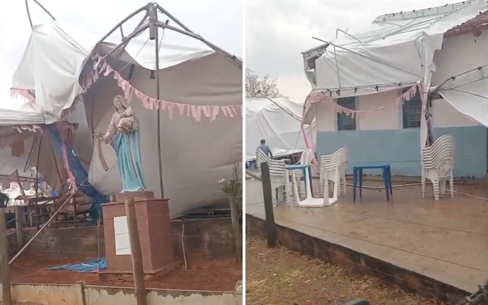 Imagem de Nossa Senhora da Guia fica intacta após temporal destruir estrutura de festa em Goiás; vídeo