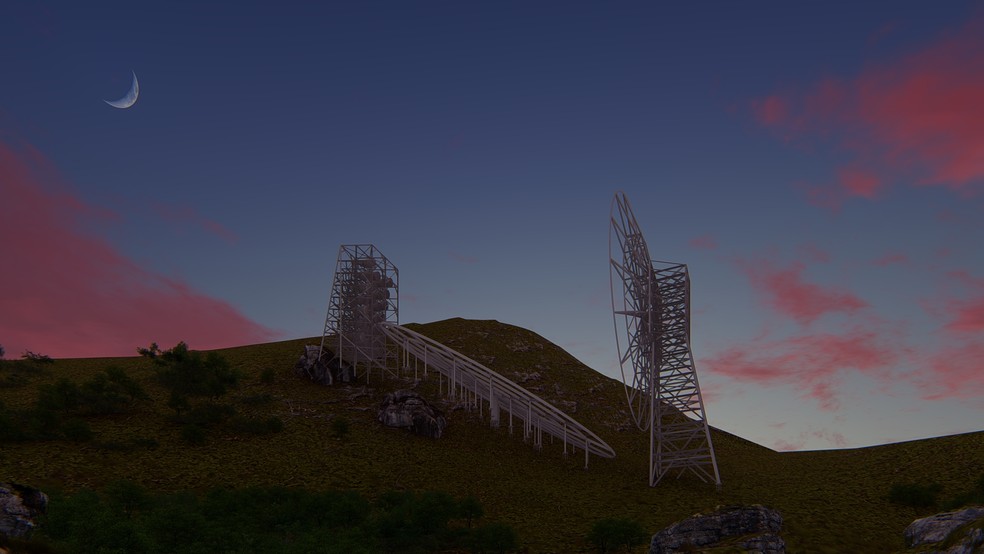 Representação do radiotelescópio BINGO, que vai entrar em funcionamento em Aguiar, na PB, até 2025, segundo coordenador — Foto: Divulgação/BINGO