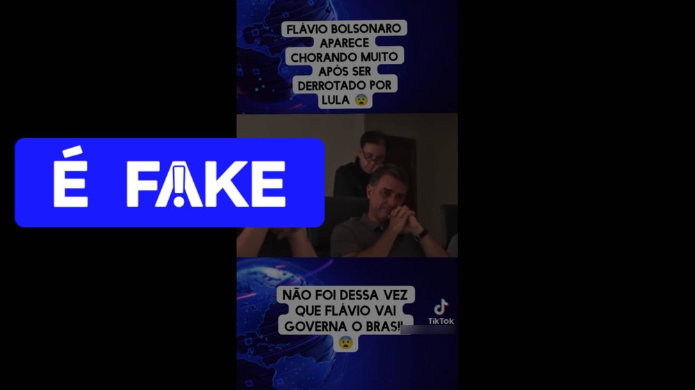 Vídeo que mostra senador Flávio Bolsonaro chorando após derrota de candidato nas eleições é falso