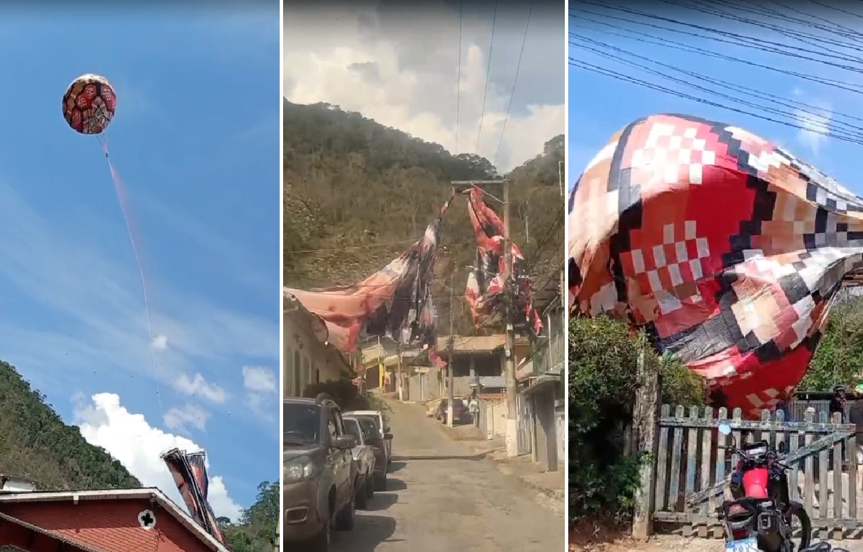 Queda de balão assusta moradores de Cascatinha, em Petrópolis; VÍDEOS