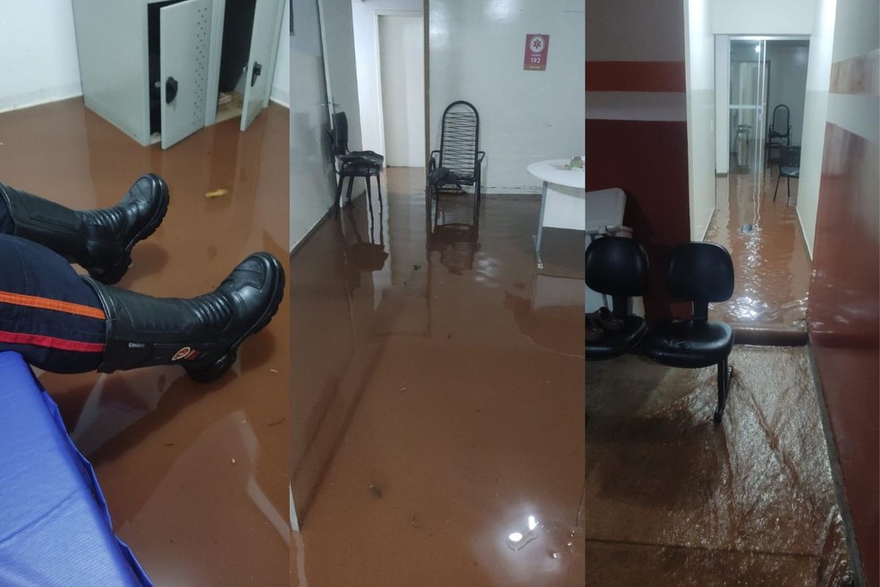 Base do Samu em Mandaguaçu ficou alagada. — Foto: Prefeitura de Mandaguaçu