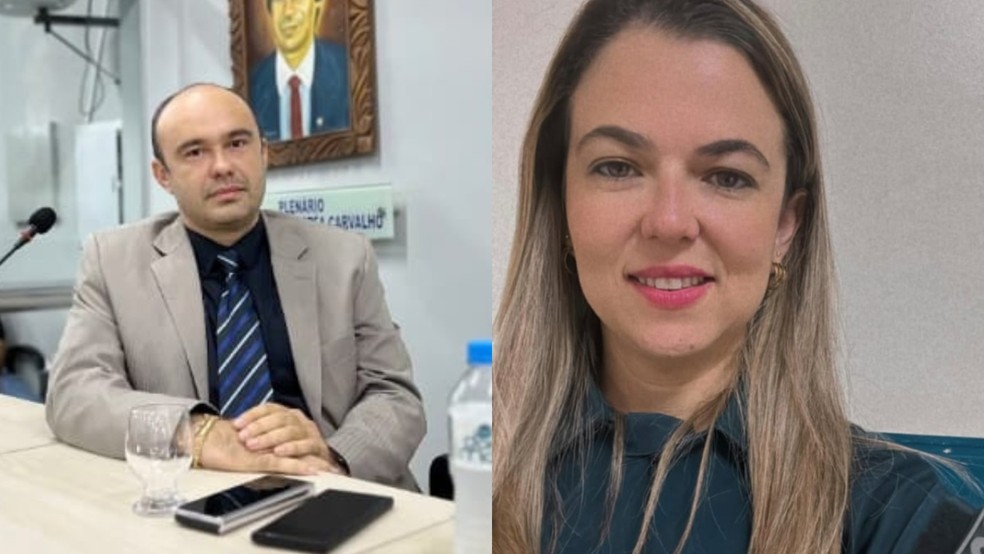 Vereador Thiciano Ribeiro (PL) e a comandante da GCM de Parnaíba, Penélope Brito, — Foto: Reprodução