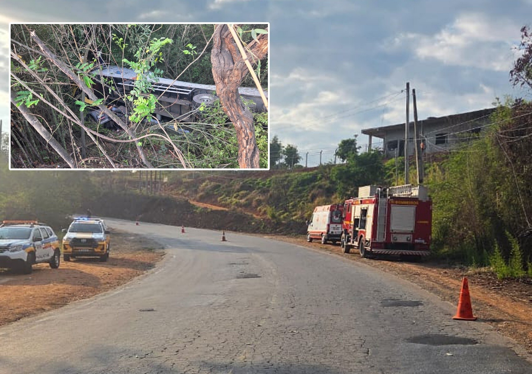 Motorista morre após caminhão cair em ribanceira na AMG-1010, em Três Corações, MG