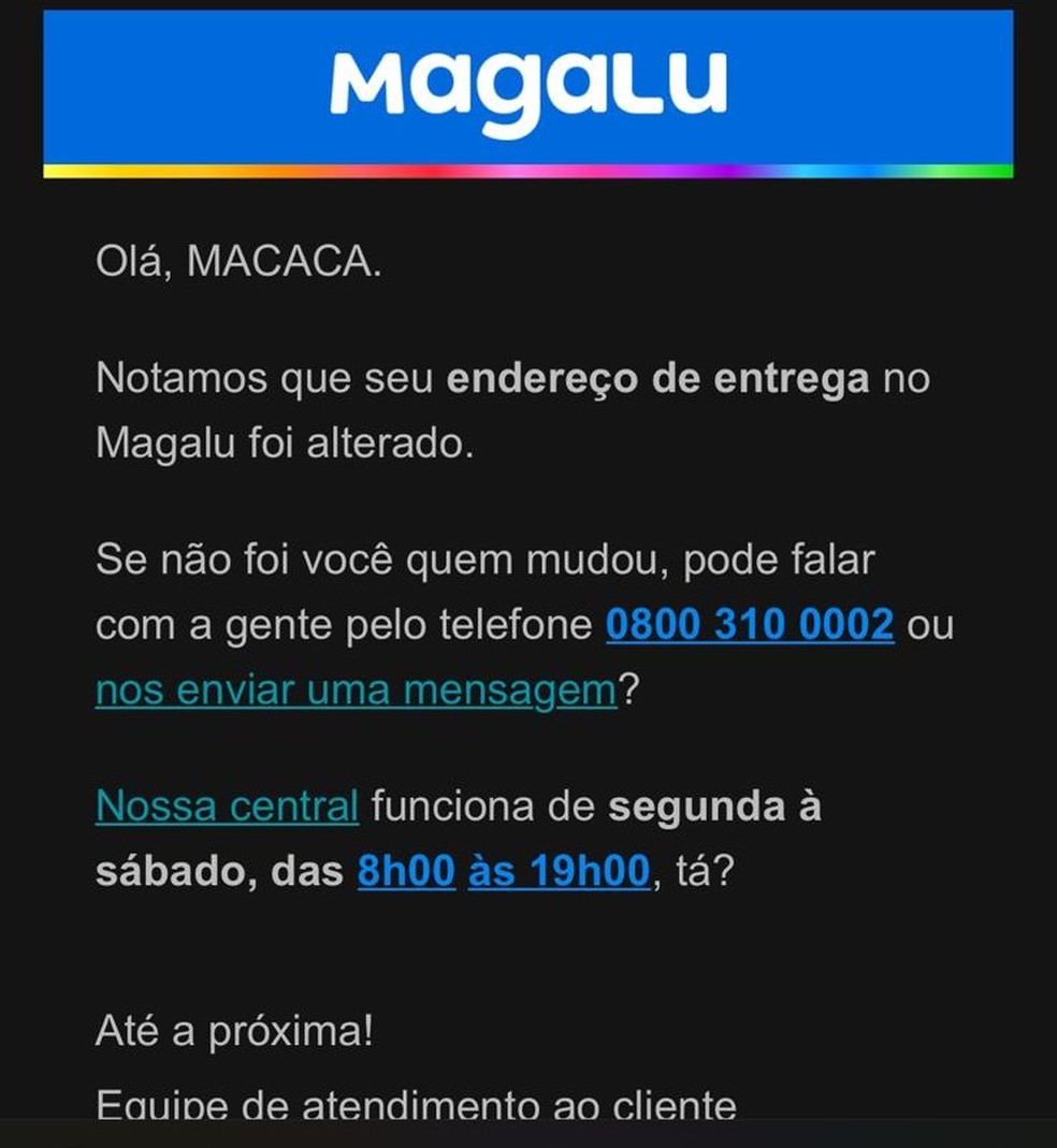 Mulher é vítima de injúria racial ao receber e-mail da Magazine Luiza — Foto: Reprodução