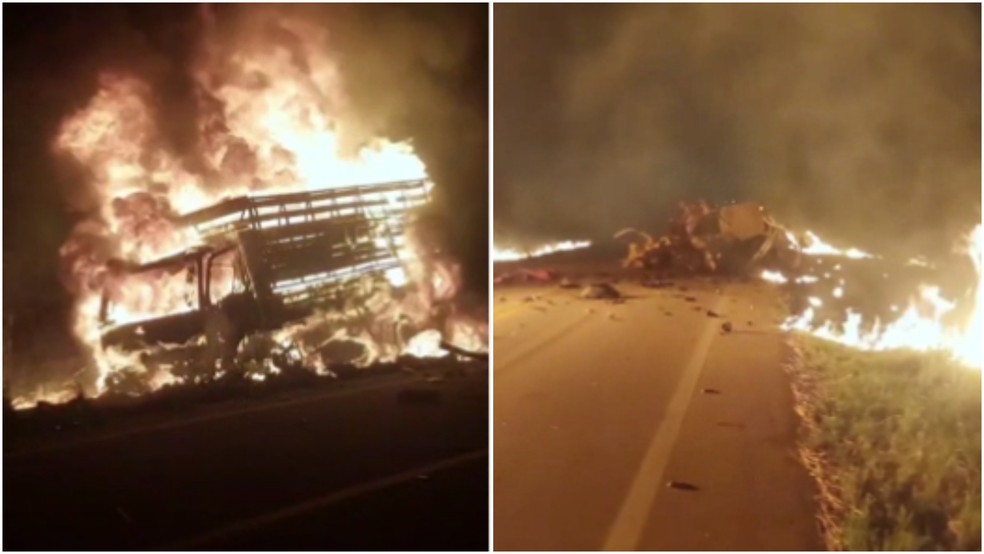 Colisão entre carro e caminhão deixa um morto e provoca incêndio em Nova Russas — Foto: Reprodução