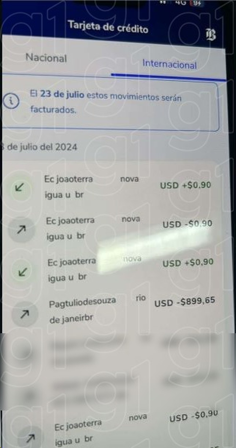 Extrato bancário da vítima mostra que criminosos passaram o cartão na máquina várias vezes — Foto: Reprodução
