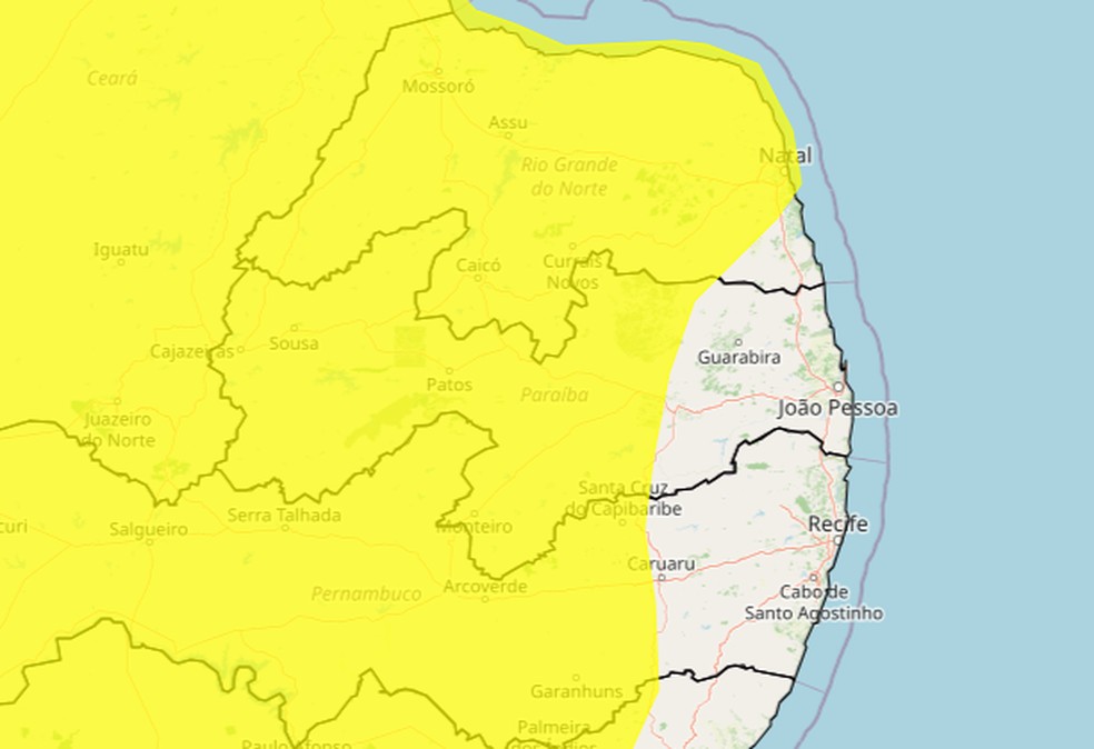Alerta de vendaval para a Paraíba — Foto: Reprodução Inmet.