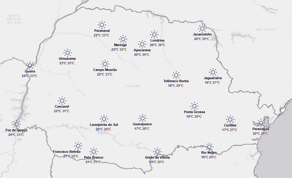 Previsão para terça-feira, 17 de março — Foto: Reprodução/Simepar