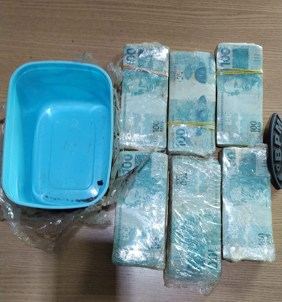 Maços de dinheiro foram encontrados em pote de sorvete — Foto: Polícia Civil/Divulgação