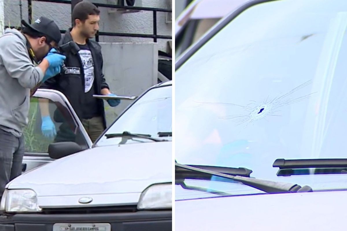 Polícia faz perícia em carro de idosa que morreu após ser atingida na cabeça por tiro em São José dos Campos
