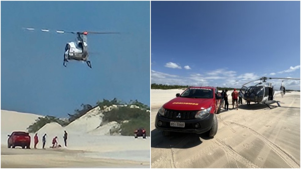 Turista de São Paulo é resgatada com auxílio de aeronave após acidente com quadriciclo em Jericoacoara, no Ceará. — Foto: Reprodução/ Corpo de Bombeiros