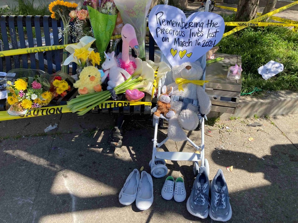 Memorial em São Francisco, EUA, em razão da morte da família luso-brasileira atropelada no sábado (16) — Foto: Reprodução/Walk San Francisco