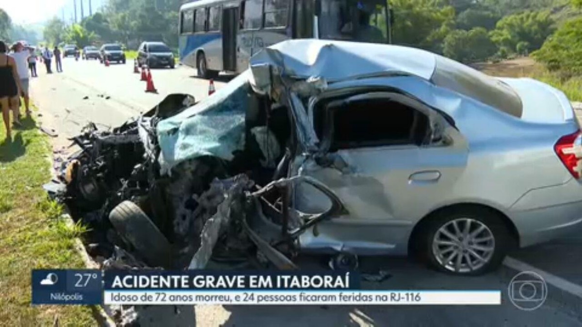 Acidente com ônibus deixa 24 feridos e um morto em Itaboraí