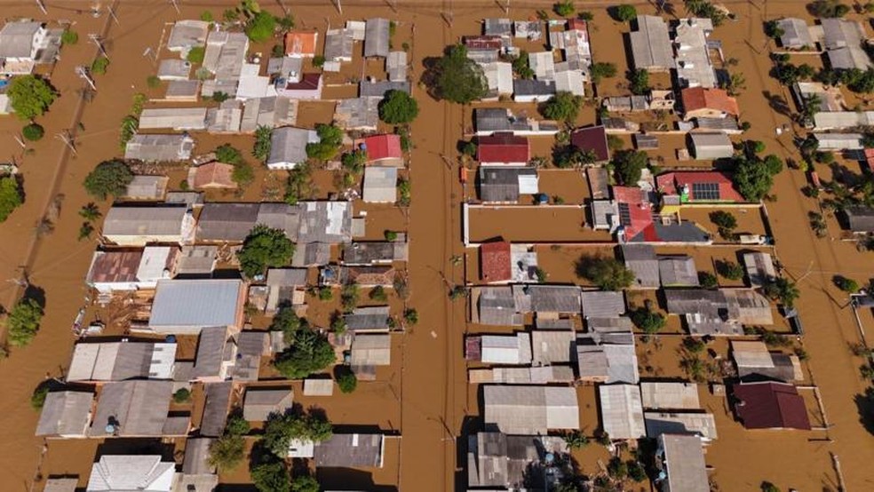 Vista aérea das enchentes em Eldorado do Sul, Rio Grande do Sul, tirada em 9 de maio — Foto: GETTY IMAGES