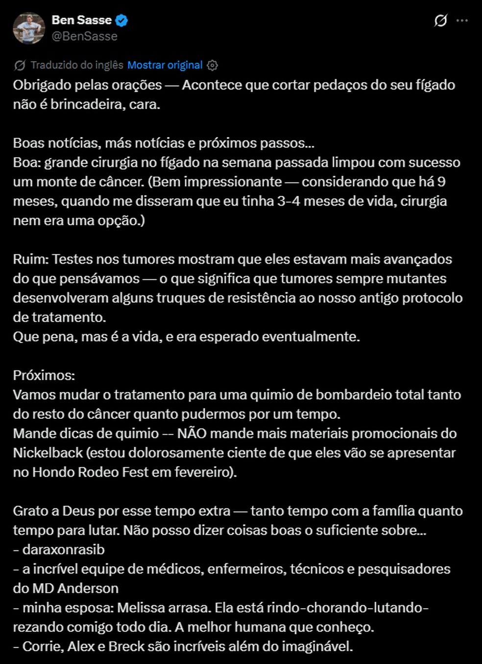 Depoimento de Ben Sasse no X — Foto: Reprodução/X
