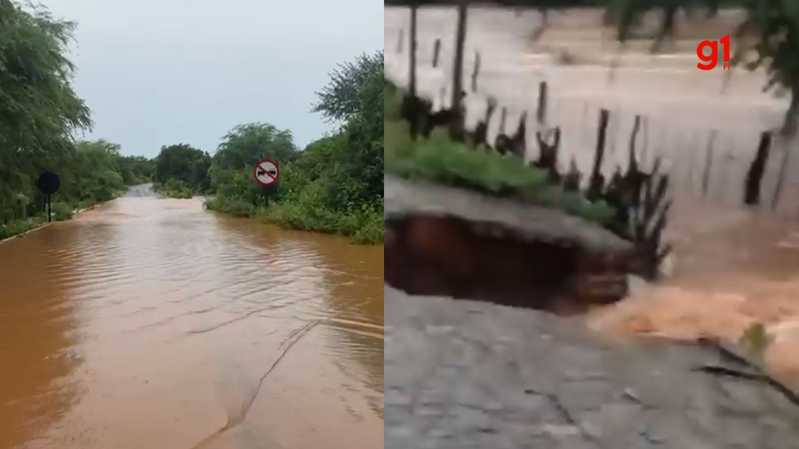 Vídeo: bairros ficam isolados após rua ceder e estrada que dá acesso ao Museu da Natureza fica coberta por água no PI
