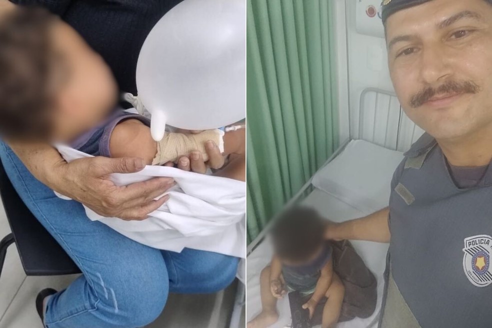 PM Raphael Freitas ficou com o menino, de um ano, em hospital de Praia Grande (SP) — Foto: Arquivo pessoal