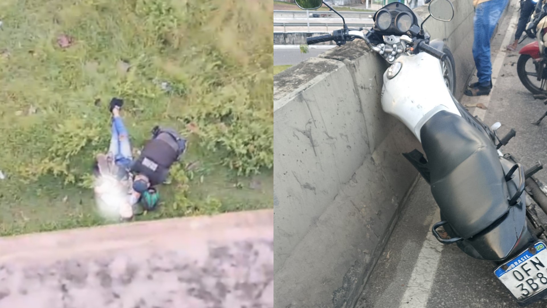 Motociclista cai do viaduto do Entroncamento, em Belém; VÍDEO