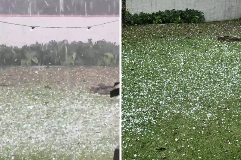 Morador registra gramado coberto de pedras de gelo após chuva de granizo em Piracaia, SP; veja vídeo