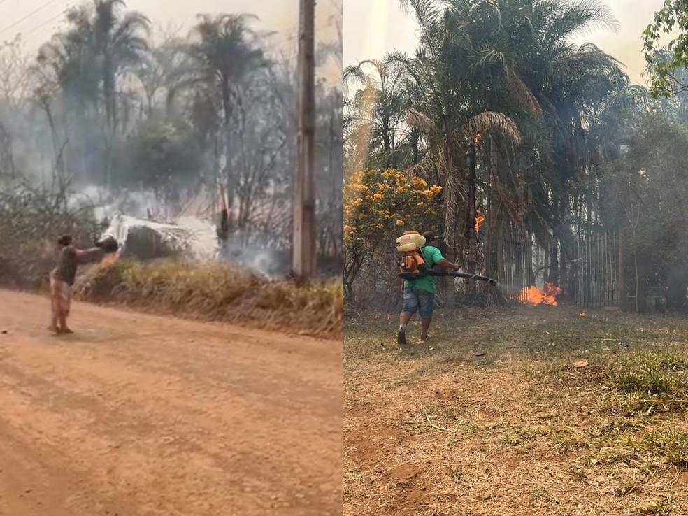 Moradores lutam contra o fogo em Terenos (MS)  Foto: Vinícius Souza/TV Morena