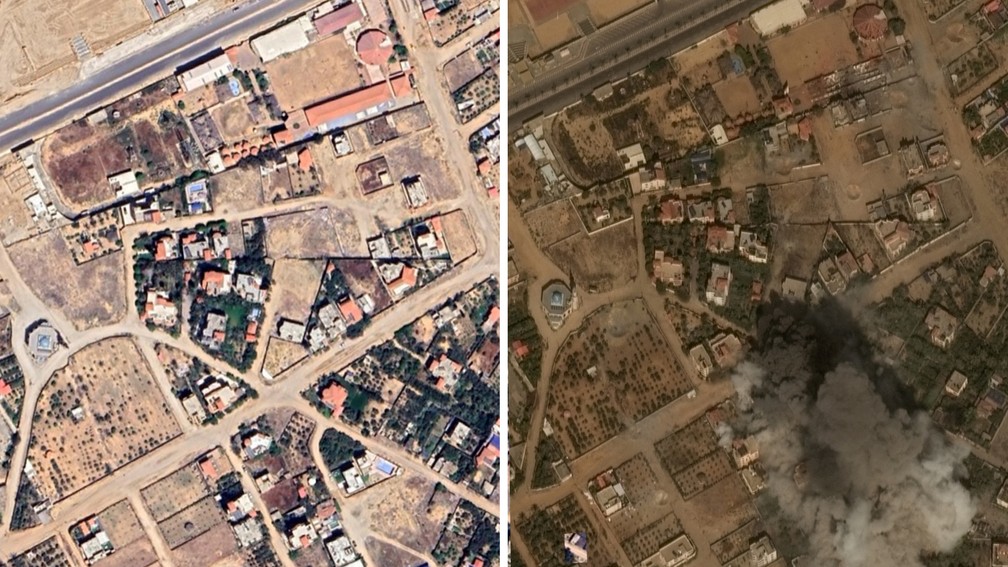 Imagem de satélite da costa da Faixa de Gaza — Foto: Google Earth e Maxar Technologies via Reuters