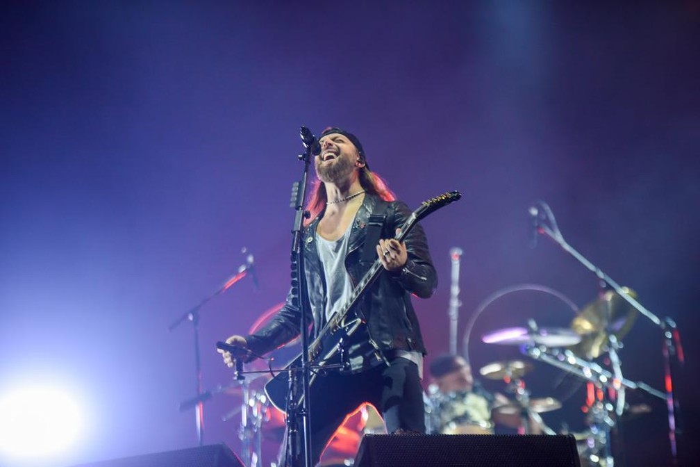 A banda Bullet For My Valentine se apresenta no Palco Sunset durante o festival Rock in Rio 2022, nesta sexta-feira (2) — Foto: Leo Franco/Agnews