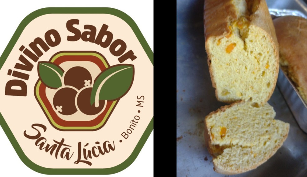 Identidade visual da associação feita pelo Senar/MS e pão de bocaiúv produzida pela Divino Sabor. — Foto: Reprodução