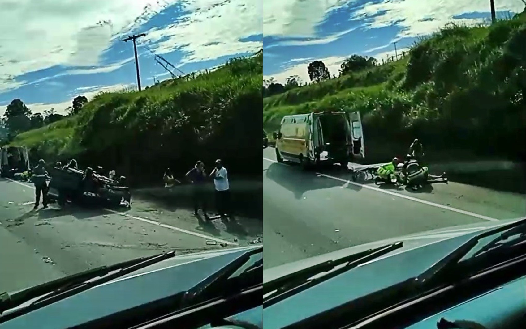 Mulher morre e quatro ficam feridos após carro capotar na Fernão Dias, perto de Estiva, MG