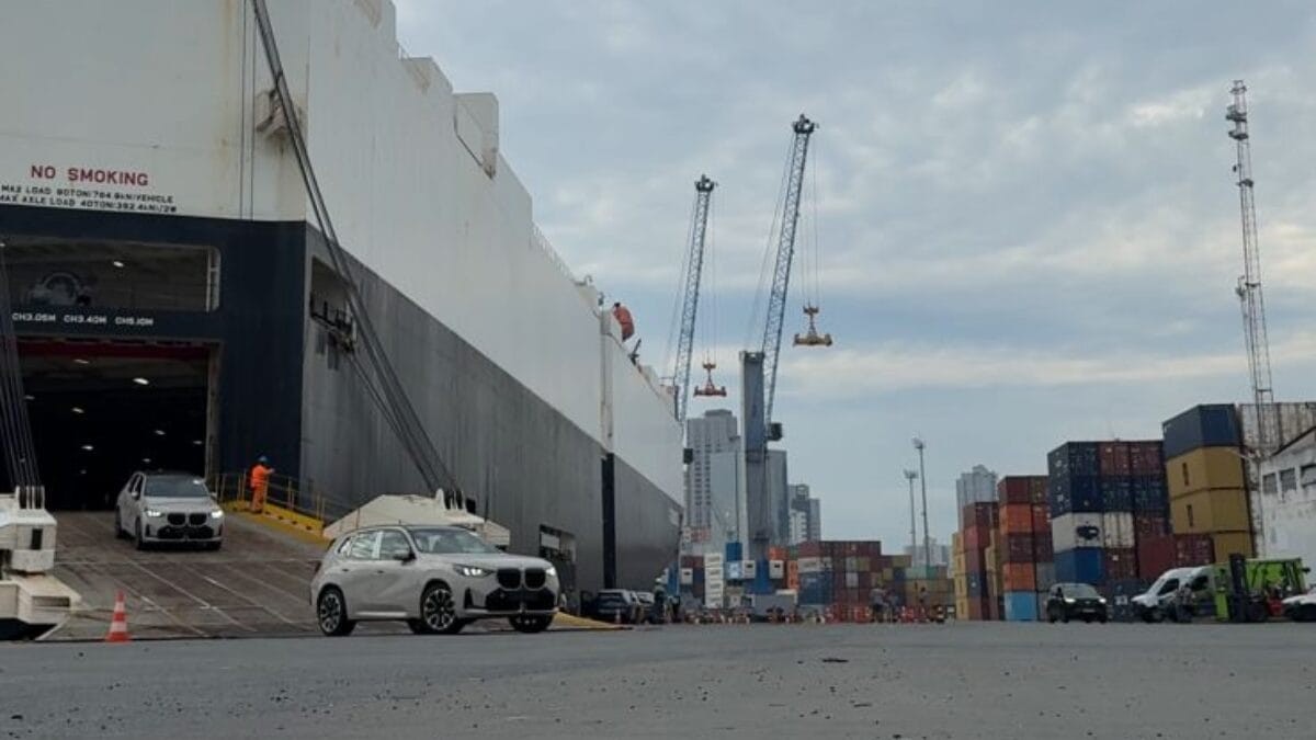 Navio de 200 metros traz mais de 400 veículos de luxo a porto de SC; VÍDEO