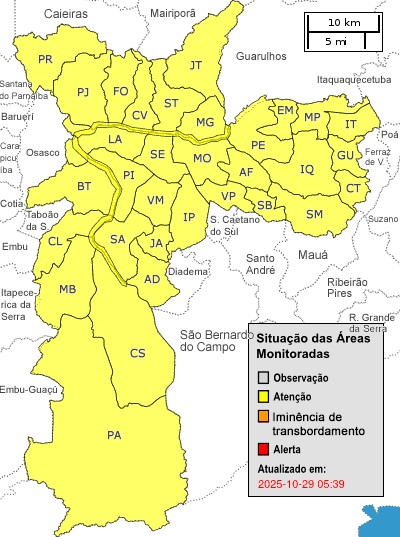 Cidade de SP entra em estado de atenção para alagamentos