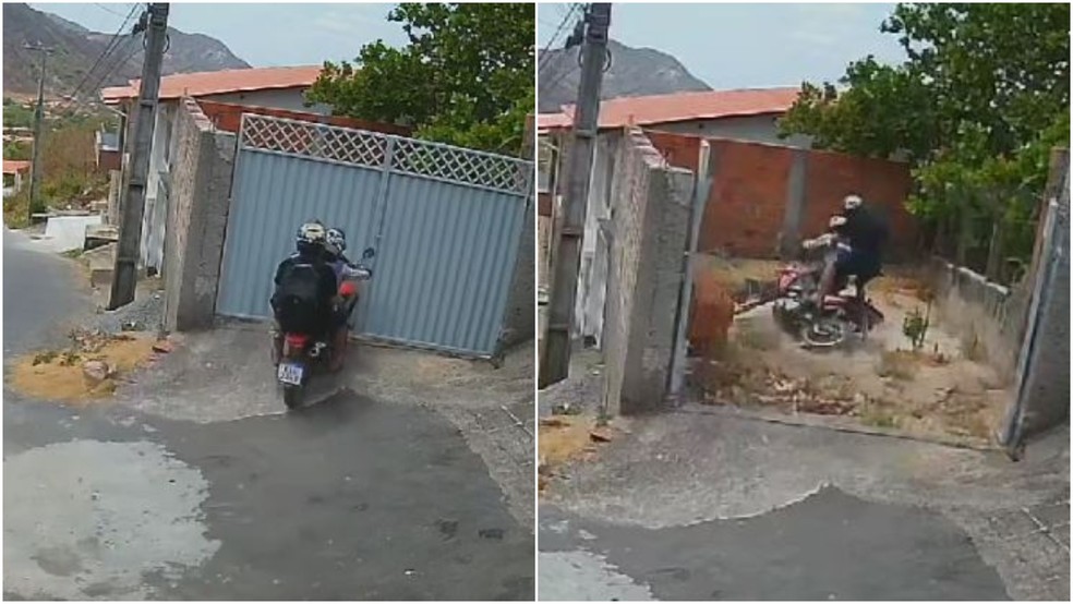 Mototaxista bateu propositalmente em portão após freio da moto falhar em descida de ladeira em Itapipoca. — Foto: Reprodução